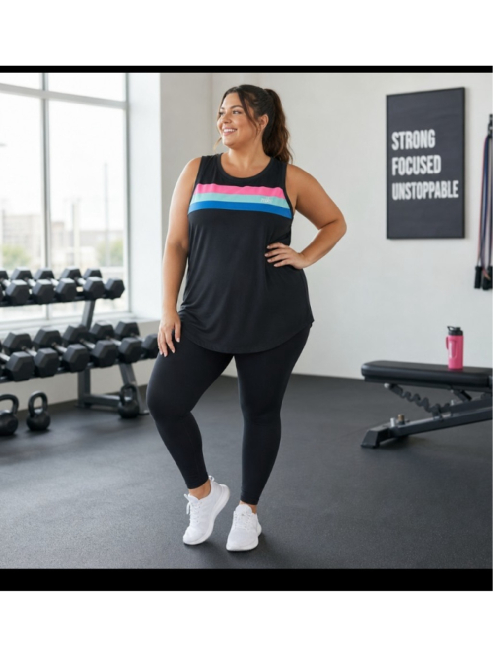 Nike Women's Plus Size The Nike Tee Black & Stripe Active Tank Size 2X
